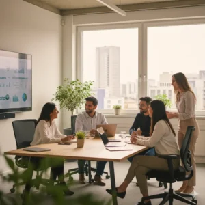 Diverse Professionals Collaborating in an Office