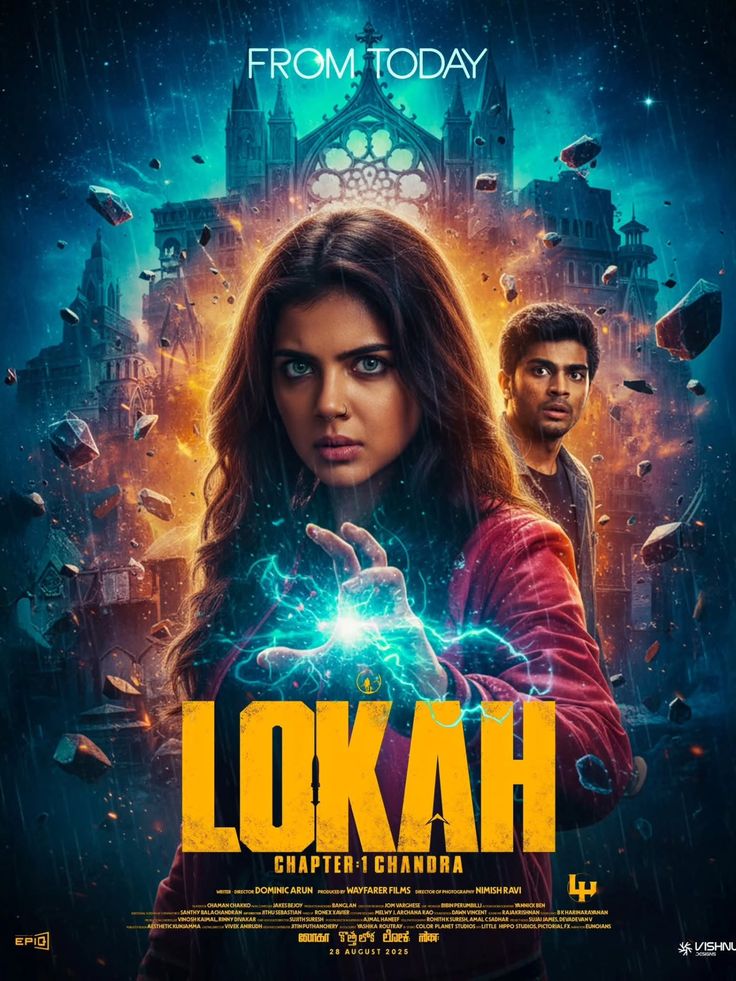 A promotional image for the Lokah movie download, featuring the main characters and film title.